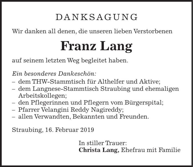 Traueranzeige Franz Lang