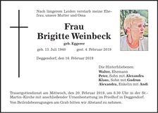 Traueranzeige Brigitte Weinbeck