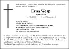 Traueranzeige Erna Wesp
