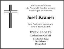 Traueranzeige Josef Krämer