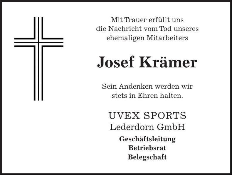 Traueranzeige Josef Krämer