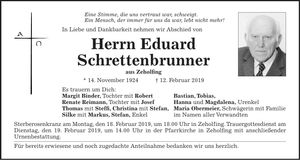 Traueranzeige Eduard Schrettenbrunner