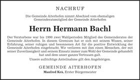 Traueranzeige Hermann Bachl
