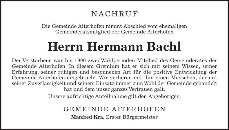 Traueranzeige Hermann Bachl