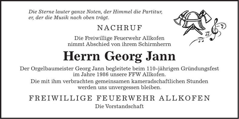 Traueranzeige Georg Jann
