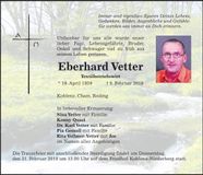 Traueranzeige Eberhard Vetter