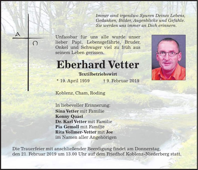 Traueranzeige Eberhard Vetter