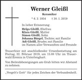 Traueranzeige Werner Gleißl