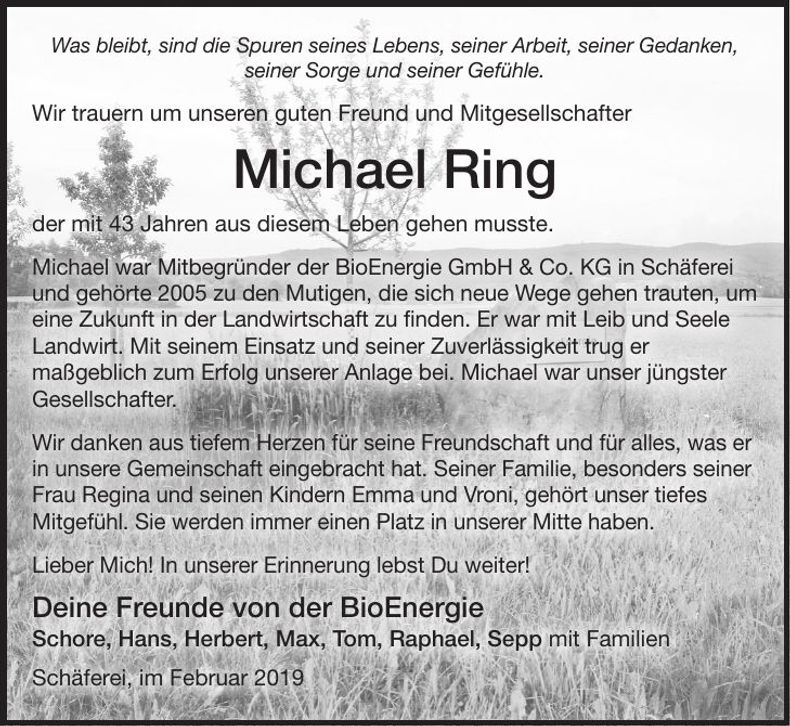 Traueranzeige Michael Ring