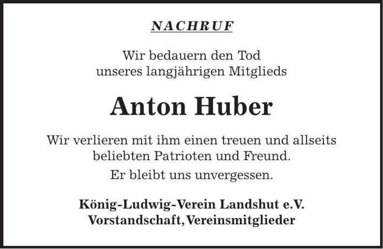 Traueranzeige Anton Huber