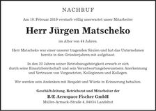 Traueranzeige Matscheko Jürgen