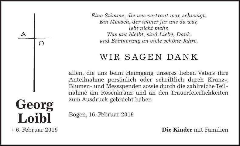 Traueranzeige Georg Loibl