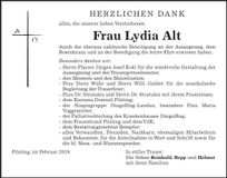 Traueranzeige Lydia Alt