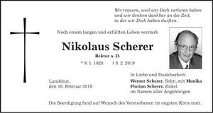 Traueranzeige Nikolaus Scherer