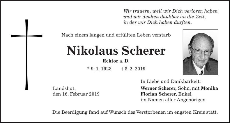 Traueranzeige Nikolaus Scherer