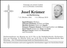 Traueranzeige Josef Krämer