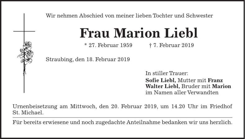 Traueranzeige Marion Liebl