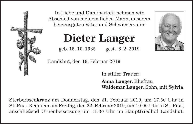 Traueranzeige Dieter Langer