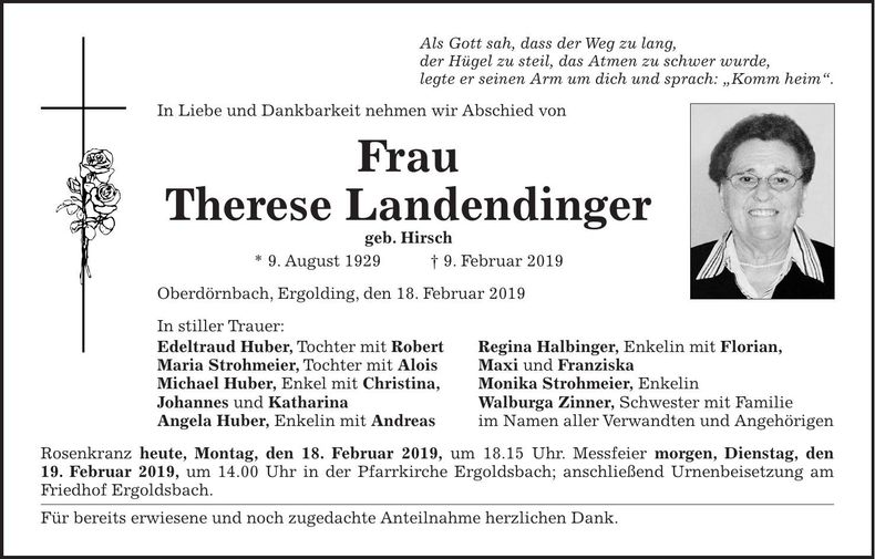 Traueranzeige Therese Landendinger