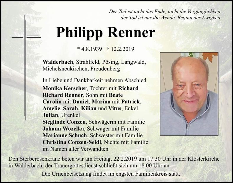 Traueranzeige Philipp Renner
