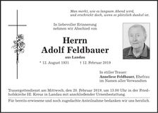 Traueranzeige Adolf Feldbauer