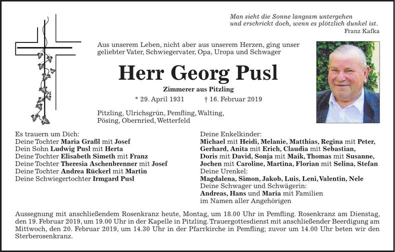 Traueranzeige Georg Pusl