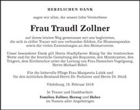 Traueranzeige Traudl Zollner