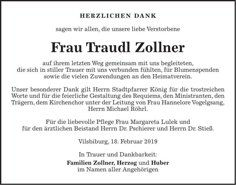 Traueranzeige Traudl Zollner