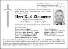 Traueranzeige Karl Zimmerer