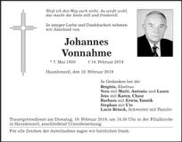 Traueranzeige Johannes Vonnahme