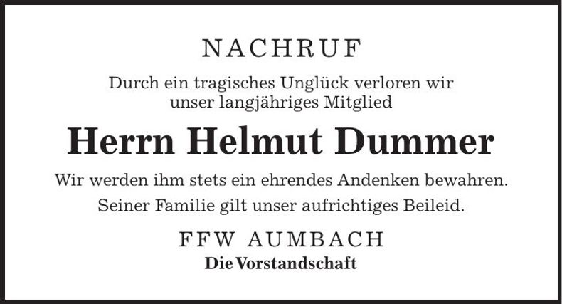 Traueranzeige Helmut Dummer