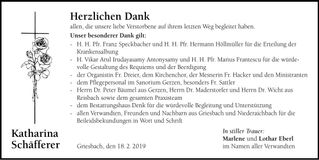 Traueranzeige Katharina Schäfferer