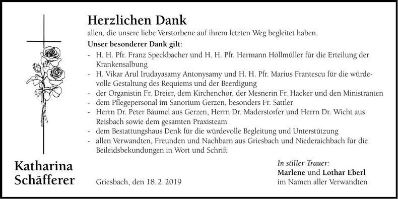 Traueranzeige Katharina Schäfferer