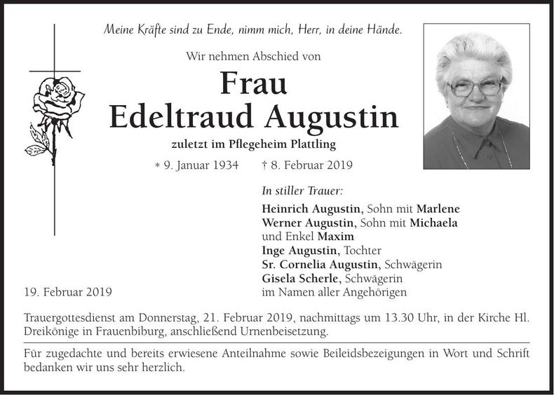 Traueranzeige Edeltraud Augustin