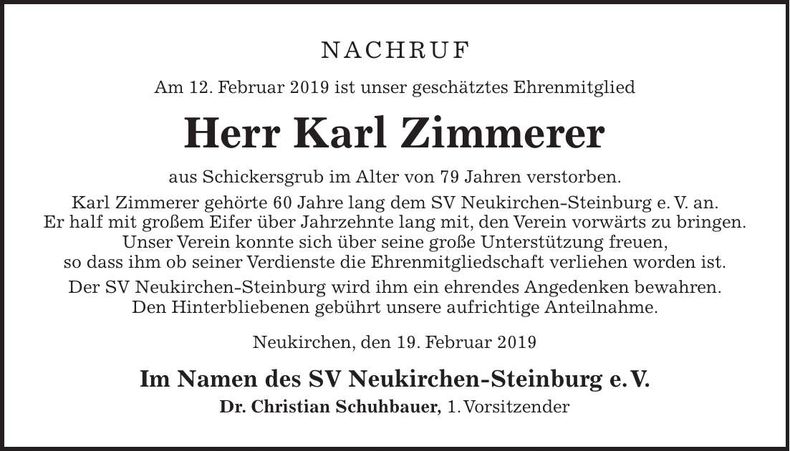 Traueranzeige Karl Zimmerer