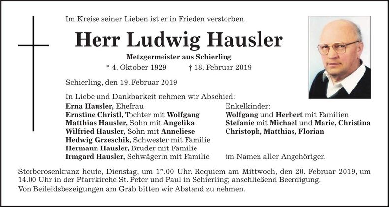 Traueranzeige Ludwig Hausler