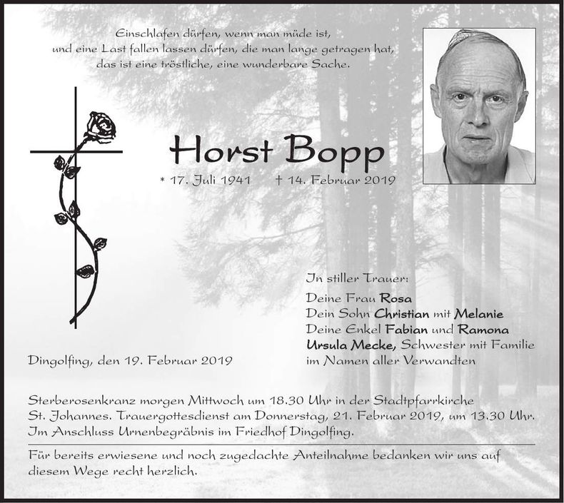 Traueranzeige Horst Bopp
