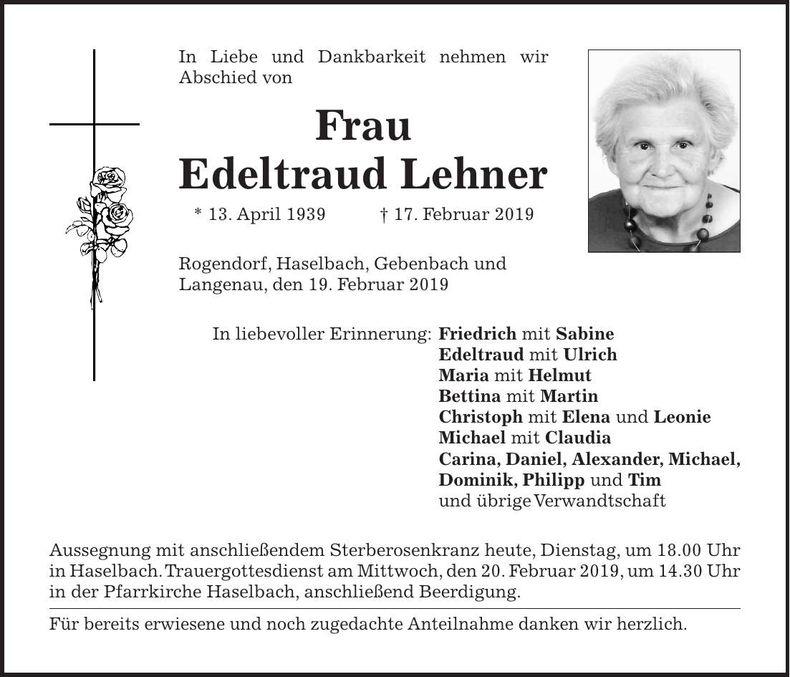 Traueranzeige Edeltraud Lehner