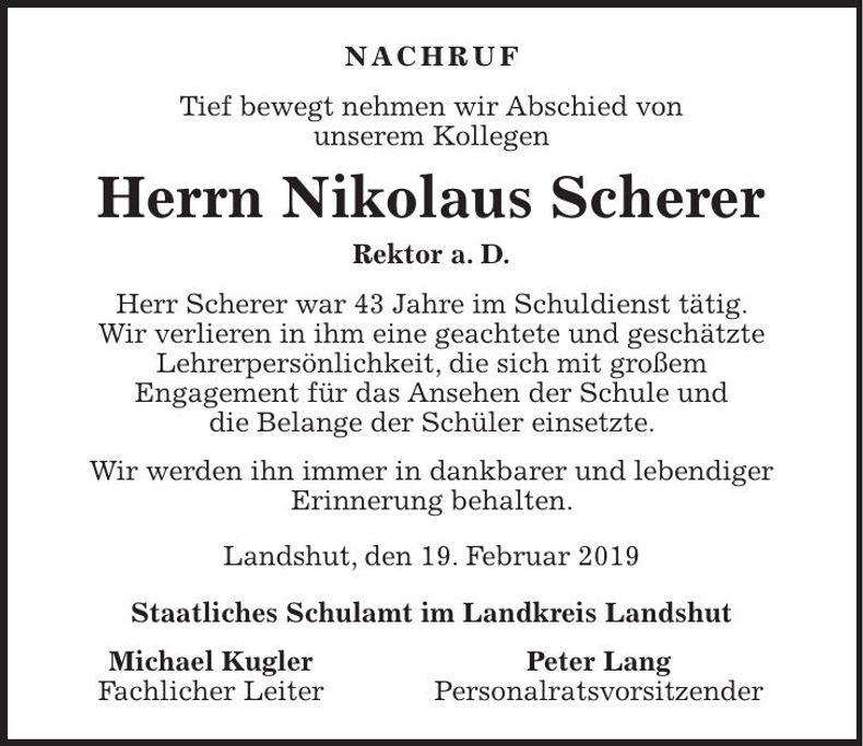 Traueranzeige Nikolaus Scherer