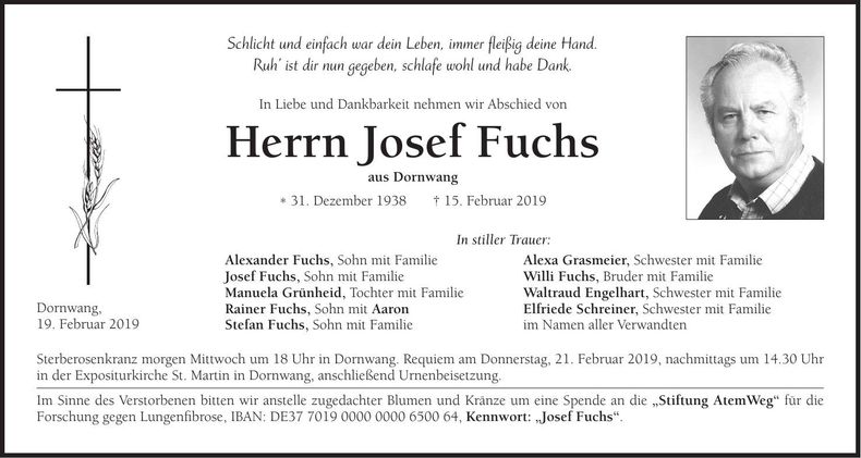 Traueranzeige Josef Fuchs