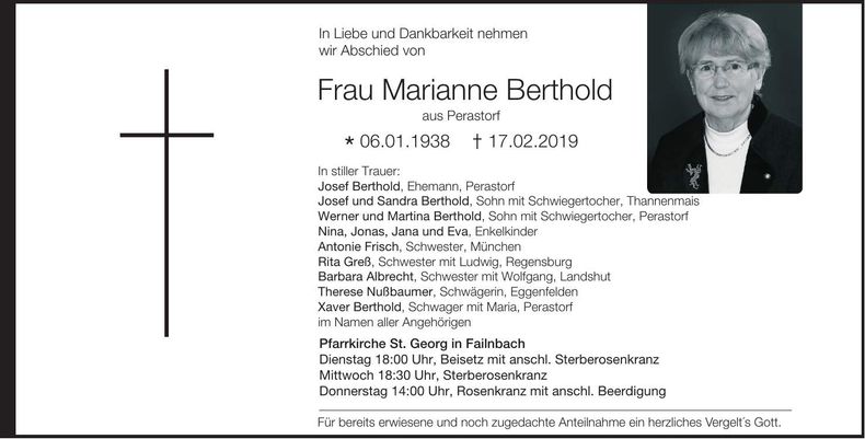 Traueranzeige Berthold Marianne