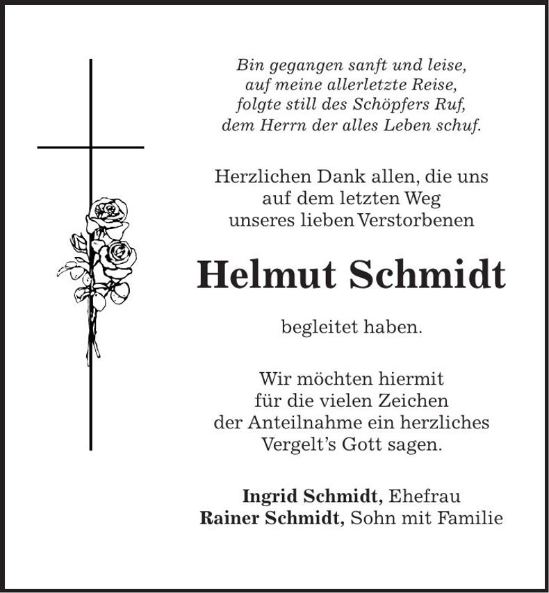 Traueranzeige Helmut Schmidt