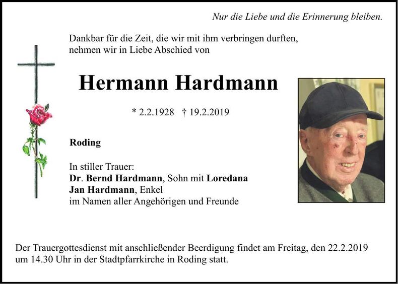 Traueranzeige Hermann Hardmann