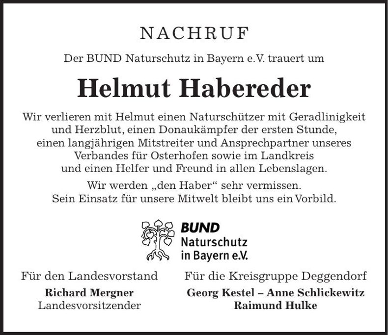 Traueranzeige Helmut Habereder