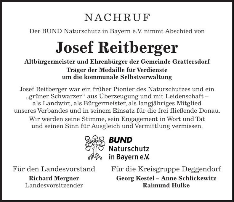 Traueranzeige Josef Reitberger
