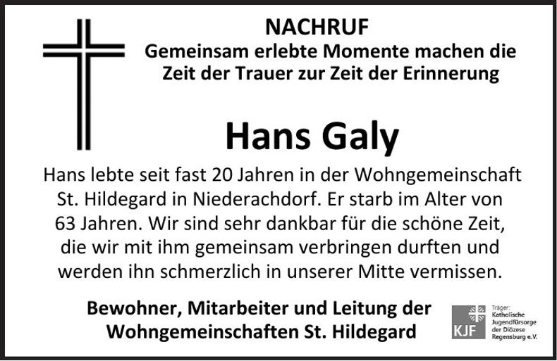 Traueranzeige Hans Galy