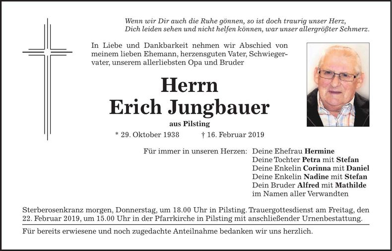 Traueranzeige Erich Jungbauer