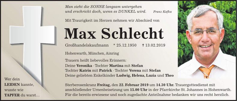 Traueranzeige Max Schlecht