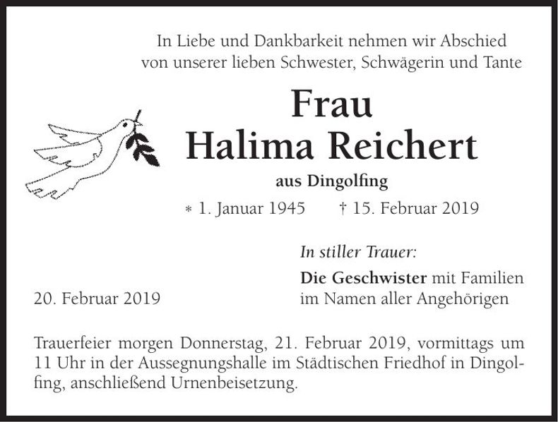 Traueranzeige Halima Reichert