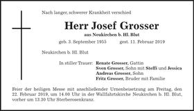 Traueranzeige Josef Grosser